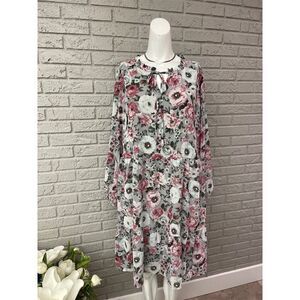 Cal Style Women Floral Long Sleeve Tiered Shift Dress Size L